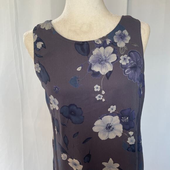 Vintage Mini Dress Size 8 Petite 8P Gray Floral Chiffon Sleeveless Fairy 90s Y2K - Picture 3 of 14